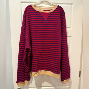 NWT WE THE FREE L Red/Navy Stripe Oversized Sweatshirt